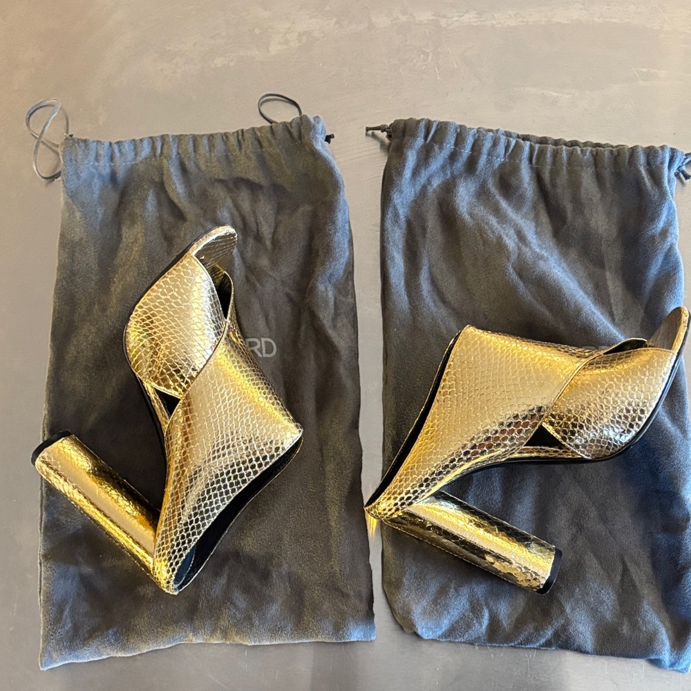 Tom Ford size 41 Gold Snakeskin High Heel sandal mule